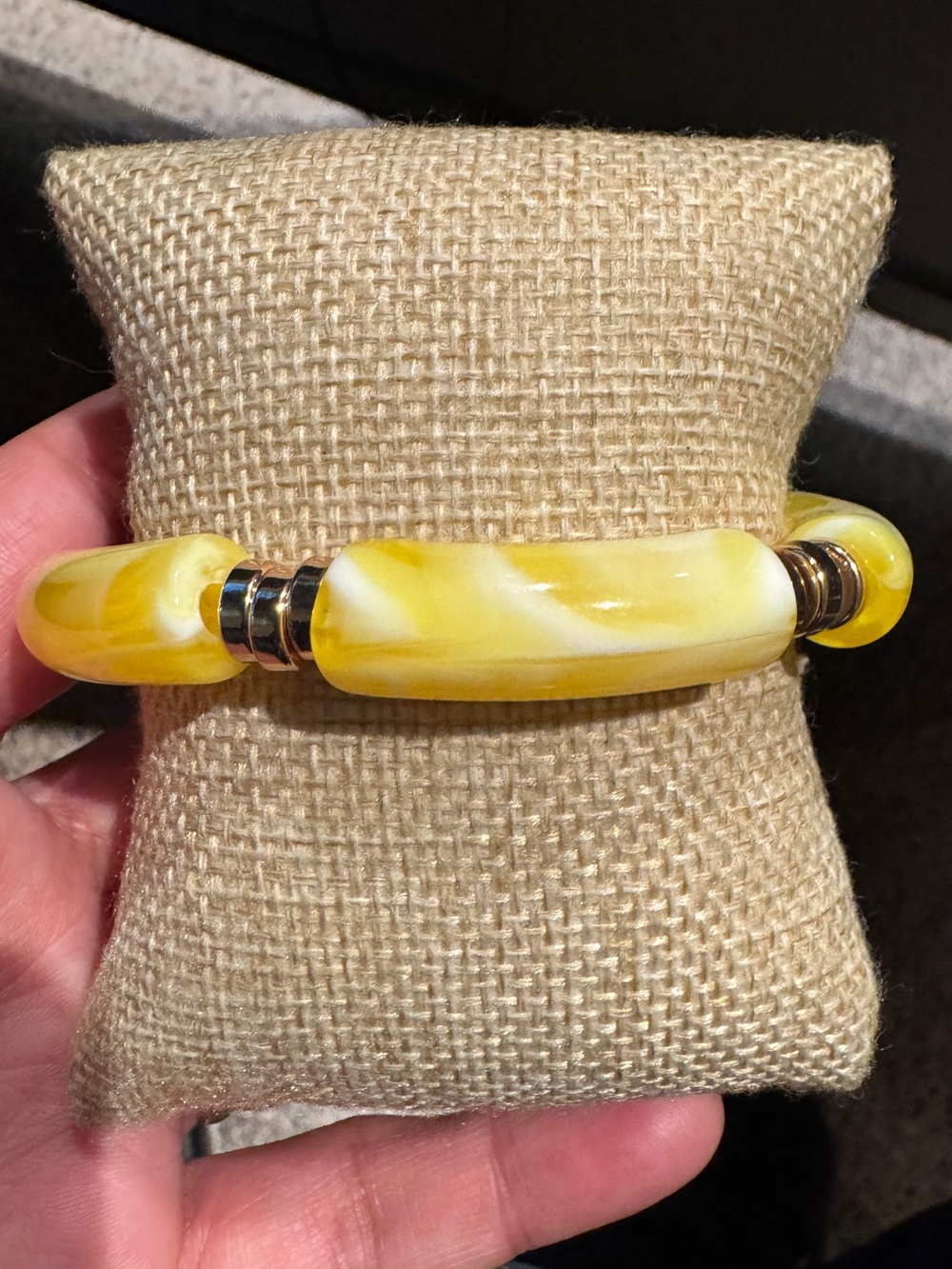 Yellow Marbled Resin stretchy Bracelet - Women Jewelry